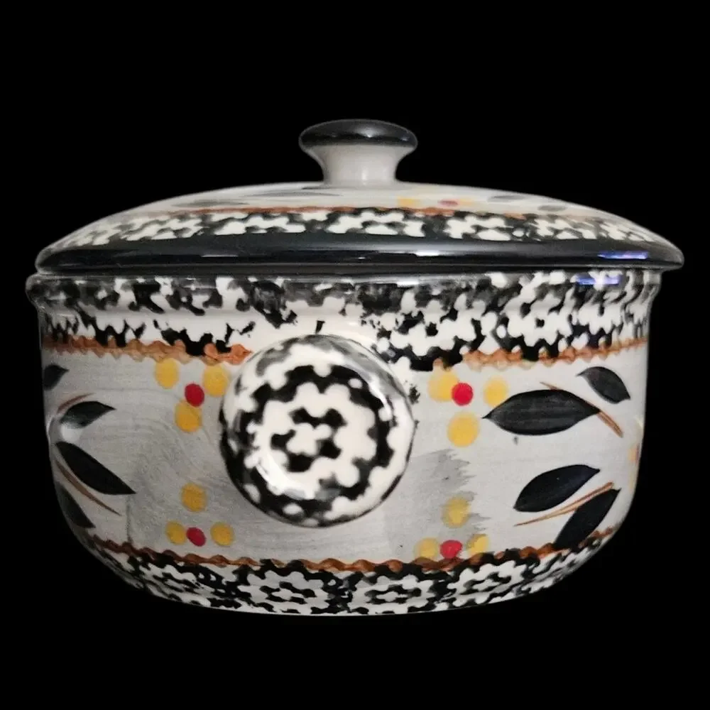 Temp-tations Old World 15 oz Covered Saucepan Casserole Pot Black Floral